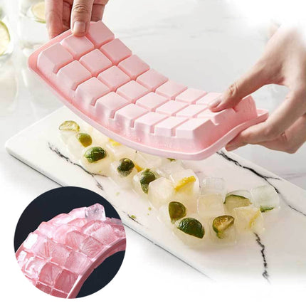 Creative 24 Grid Silicone Ice Tray Home Large Ice Cube Mold Ice Box with Lid(Light Pink)-garmade.com