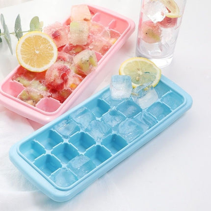 Creative 24 Grid Silicone Ice Tray Home Large Ice Cube Mold Ice Box with Lid(Light Pink)-garmade.com