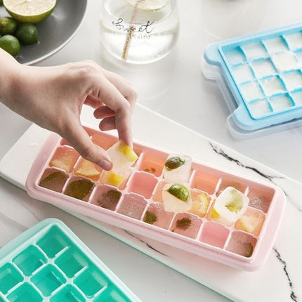 Creative 24 Grid Silicone Ice Tray Home Large Ice Cube Mold Ice Box with Lid(Light Pink)-garmade.com