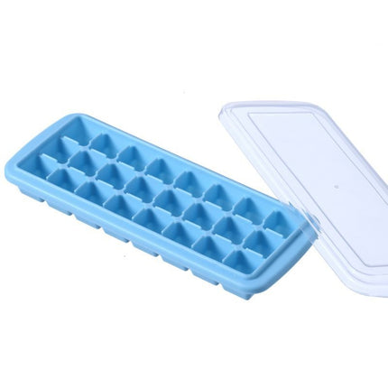 Creative 24 Grid Silicone Ice Tray Home Large Ice Cube Mold Ice Box with Lid(Sky Blue)-garmade.com