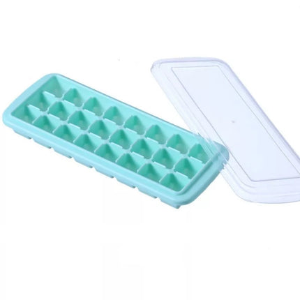 Creative 24 Grid Silicone Ice Tray Home Large Ice Cube Mold Ice Box with Lid(Mint Green)-garmade.com