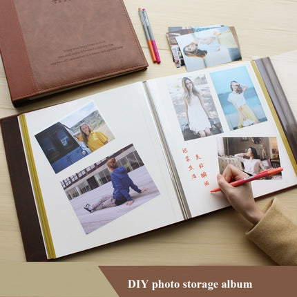 12 Inch 20 Pages/40P PU Leather Photo Album Self-Adhesive Souvenir Album DIY Laminated Photo Album(Brown)-garmade.com