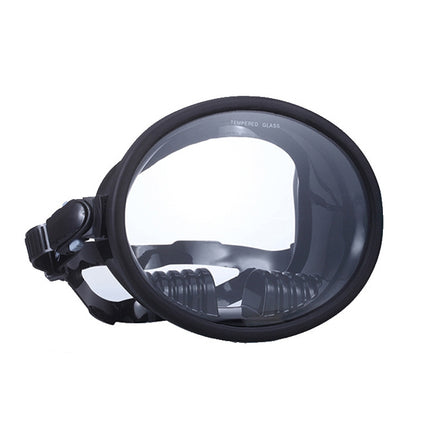 WAVE Panoramic Wide Field Of Vision Diving Goggles Anti-Fog And Waterproof Snorkeling Tempered Glass Mask, Size: One Size(Black)-garmade.com