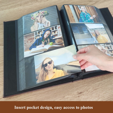 6 Inch 240 Sheets Leather Cover Photo Album Family Memorial Album Interstitial Album(Dark Brown)-garmade.com