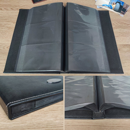 6 Inch 240 Sheets Leather Cover Photo Album Family Memorial Album Interstitial Album(Black)-garmade.com