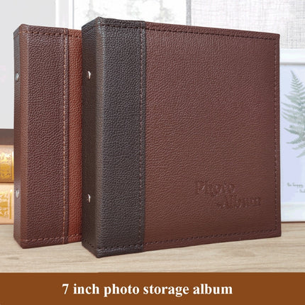 5R 7 Inch 80 Sheets Leather Photo Album PP Interstitial Album Storage Book(Dark Brown)-garmade.com