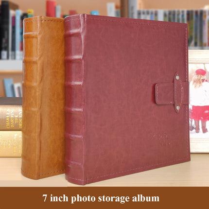 5R 7 Inch 200 Sheets PU Leather Photo Album Interstitial Photo Album Postcard Storage Book(Brown)-garmade.com