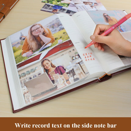 5R 7 Inch 200 Sheets PU Leather Photo Album Interstitial Photo Album Postcard Storage Book(Brown)-garmade.com