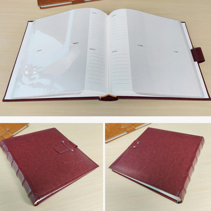 5R 7 Inch 200 Sheets PU Leather Photo Album Interstitial Photo Album Postcard Storage Book(Brown)-garmade.com