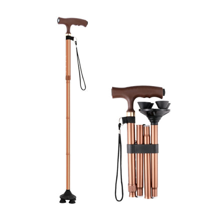 TBS-009 Four-Legged Folding Elderly Crutches Aluminum Alloy Light And Multifunctional Non-Slip Crutches With Light(Brown)-garmade.com