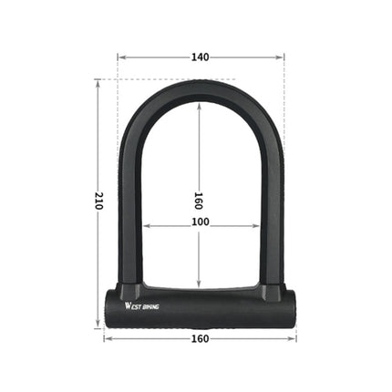 WEST BIKING Extra Large U-Shaped Bicycle Key Anti-Theft Lock(Black)-garmade.com