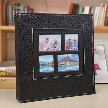 6 Inch 600 Sheets Leather Cover Photo Album Family Photo Album Storage Book(Black)-garmade.com