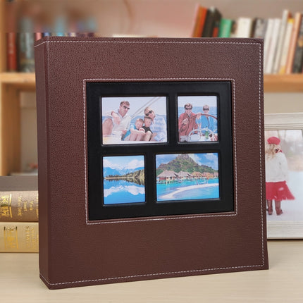 6 Inch 600 Sheets Leather Cover Photo Album Family Photo Album Storage Book(Dark Brown)-garmade.com