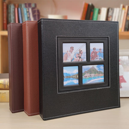 6 Inch 600 Sheets Leather Cover Photo Album Family Photo Album Storage Book(Dark Brown)-garmade.com