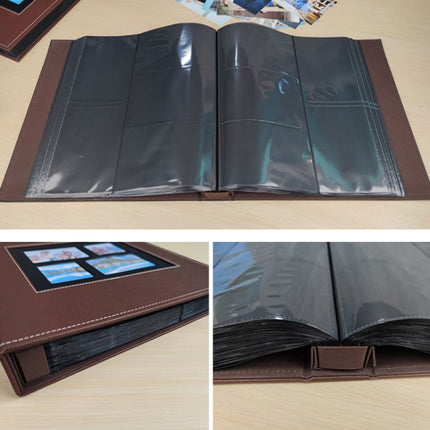 6 Inch 600 Sheets Leather Cover Photo Album Family Photo Album Storage Book(Dark Brown)-garmade.com