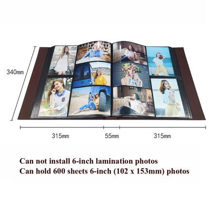 6 Inch 600 Sheets Leather Cover Photo Album Family Photo Album Storage Book(Dark Brown)-garmade.com