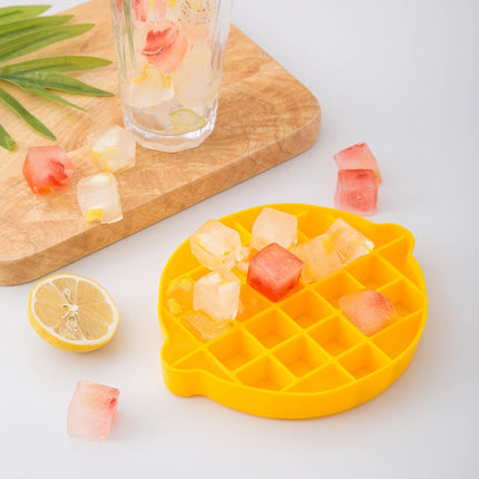 Lemon Shape Ice Grid Food Grade Silicone Ice Cube Mould Food Supplement Ice Box with Lid(Yellow)-garmade.com