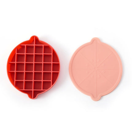 Lemon Shape Ice Grid Food Grade Silicone Ice Cube Mould Food Supplement Ice Box with Lid(Red)-garmade.com