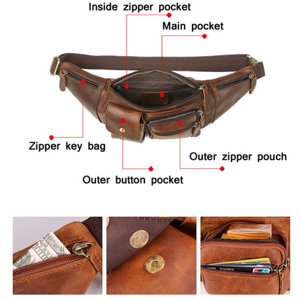 6375 Men Casual Chest Bag Leather Crossbody Mobile Phone Waist Bag(Chocolate Color)-garmade.com