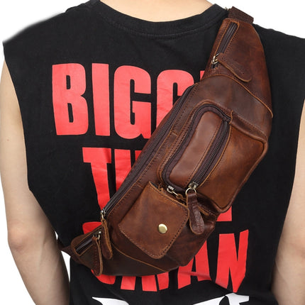 6375 Men Casual Chest Bag Leather Crossbody Mobile Phone Waist Bag(Yellow Crazy Horse)-garmade.com