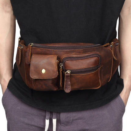 6375 Men Casual Chest Bag Leather Crossbody Mobile Phone Waist Bag(Chocolate Color)-garmade.com