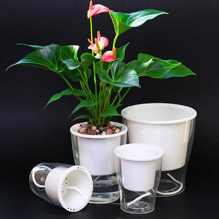 2 PCS Fully Transparent Hydroponic Flower Pots Water Level Visible Non-Broken Glue Self-Absorbent Plastic Flower Pots, Size: W03 Caliber 11cm(Full Transparency)-garmade.com
