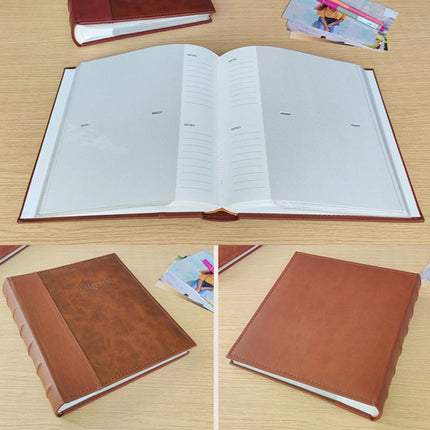 5R 7 Inch 200 Sheets Leather Photo Album Paper Core Insert Album(Brown)-garmade.com