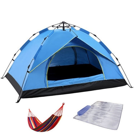 TC-014 Outdoor Beach Travel Camping Automatic Spring Multi-Person Tent For 3-4 People(Blue+Mat+Hammock)-garmade.com