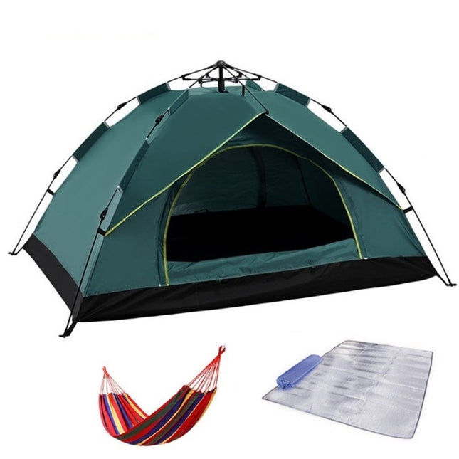 TC-014 Outdoor Beach Travel Camping Automatic Spring Multi-Person Tent For 3-4 People(Green+Mat+Hammock)-garmade.com