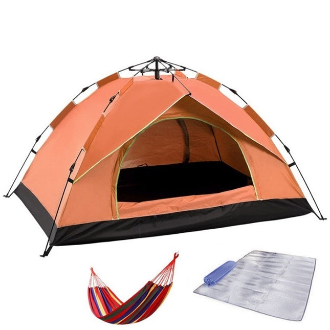 TC-014 Outdoor Beach Travel Camping Automatic Spring Multi-Person Tent For 3-4 People(Orange+Mat+Hammock)-garmade.com