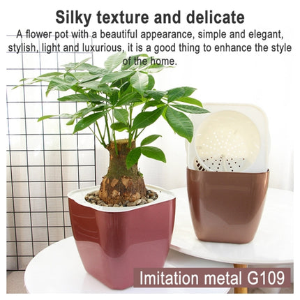 3 PCS Imitation Metal Colorful Water Storage Plastic Flowerpot, Size: G109 Medium Pot(Square Rose Gold)-garmade.com