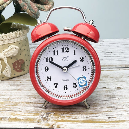 2 PCS 3 Inch Metal Bell Alarm Clock With Night Light Student Bedside Fashion Clock(Red)-garmade.com