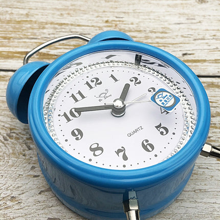 2 PCS 3 Inch Metal Bell Alarm Clock With Night Light Student Bedside Fashion Clock(Blue)-garmade.com