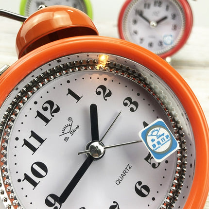 2 PCS 3 Inch Metal Bell Alarm Clock With Night Light Student Bedside Fashion Clock(Orange)-garmade.com