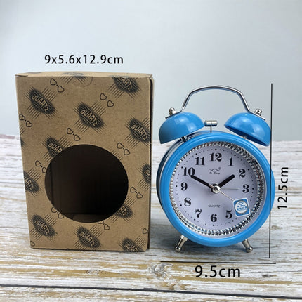 2 PCS 3 Inch Metal Bell Alarm Clock With Night Light Student Bedside Fashion Clock(Blue)-garmade.com