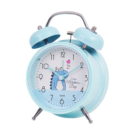 Student Cute Style Bell Alarm Clock Bedside Mute Clock With Light Specification： Y35 4 Inch (Blue)-garmade.com