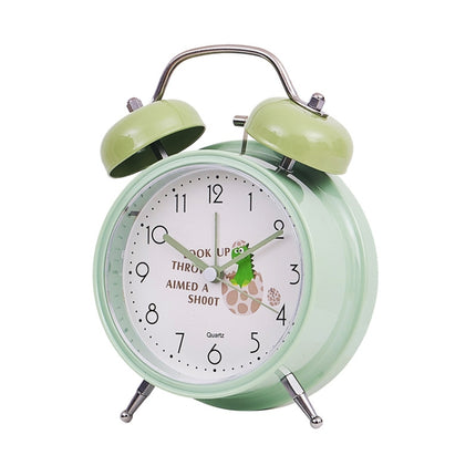 Student Cute Style Bell Alarm Clock Bedside Mute Clock With Light Specification： Y35 4 Inch (Green)-garmade.com