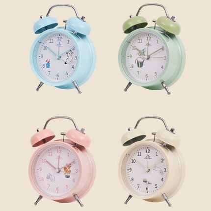 Student Cute Style Bell Alarm Clock Bedside Mute Clock With Light Specification： Y36 4 Inch (Green)-garmade.com