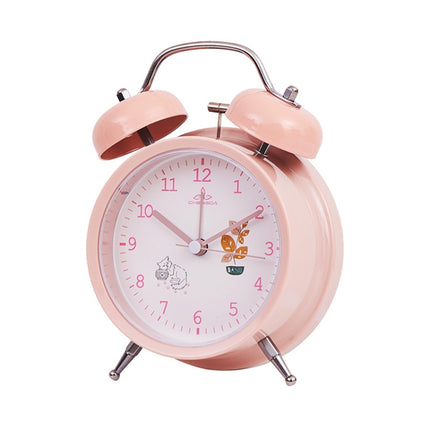 Student Cute Style Bell Alarm Clock Bedside Mute Clock With Light Specification： Y36 4 Inch (Pink)-garmade.com