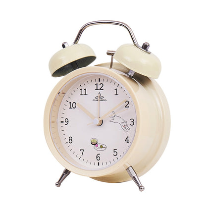 Student Cute Style Bell Alarm Clock Bedside Mute Clock With Light Specification： Y36 4 Inch (Beige)-garmade.com