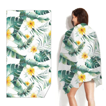 Double-Faced Velvet Quick-Drying Beach Towel Printed Microfiber Beach Swimming Towel, Size: 160 x 80cm(Green Leaf)-garmade.com