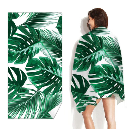 Double-Faced Velvet Quick-Drying Beach Towel Printed Microfiber Beach Swimming Towel, Size: 160 x 80cm(Minimalist Green Leaf)-garmade.com