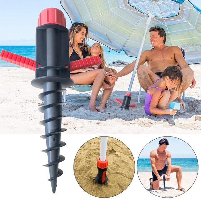 32mm Pipe Diameter Outdoor Beach Sun Umbrella Accessories Large Plastic Portable Spiral Ground Plug(Red Black)-garmade.com