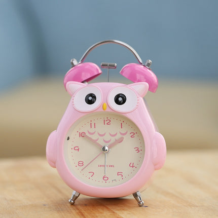 3 Inch Children Cartoon Owl Luminous Silent Bedside Snooze Small Alarm Clock(Pink)-garmade.com