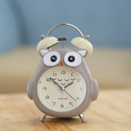 3 Inch Children Cartoon Owl Luminous Silent Bedside Snooze Small Alarm Clock(Gray)-garmade.com