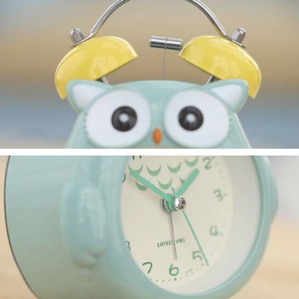 3 Inch Children Cartoon Owl Luminous Silent Bedside Snooze Small Alarm Clock(Light Blue)-garmade.com