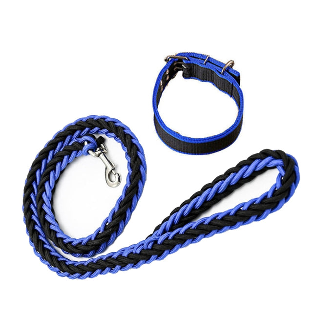 Dog Leash Braided Belt Pet Explosion-Proof Leash, Size: XL(Collar Blue+Black)-garmade.com