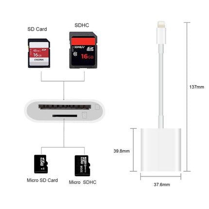 8 Pin to SD + TF Card Reader 2 in 1 Adapter For iPhone / iPad, Cable Length: 9.7cm(Double Slots)-garmade.com