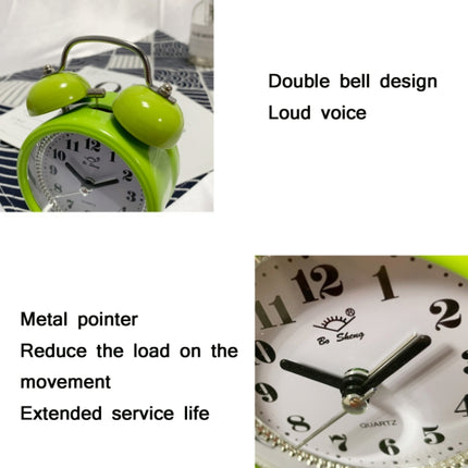 Children Cartoon Apple-Shaped Bedside Mute Desk Clock Metal Bell Digital Alarm Clock(Pink)-garmade.com