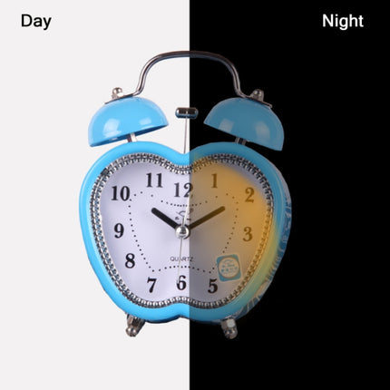 Children Cartoon Apple-Shaped Bedside Mute Desk Clock Metal Bell Digital Alarm Clock(Blue)-garmade.com